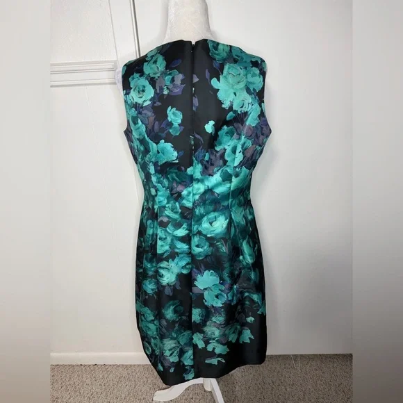 Lela Rose Black and Blue Floral Silk Midi Dress size 12 - Picture 5 of 8